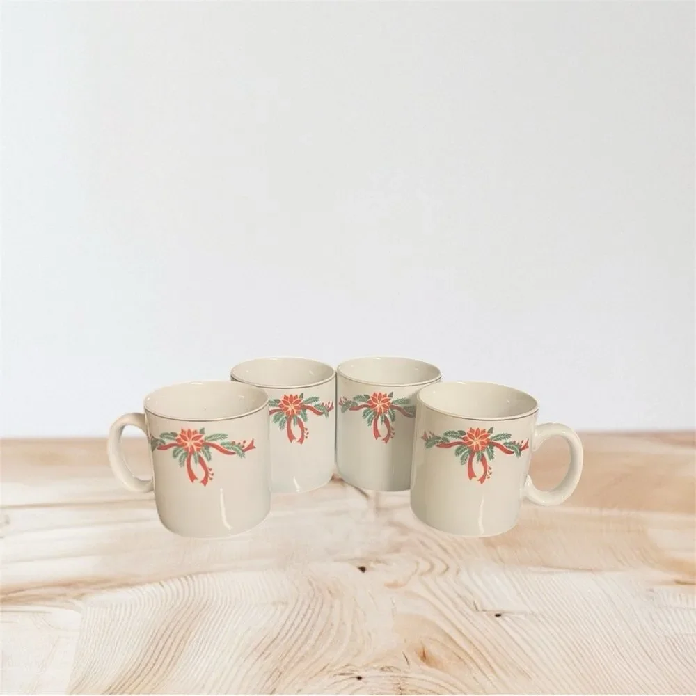 Poinsettia & Ribbons Christmas Fine China Mug Set